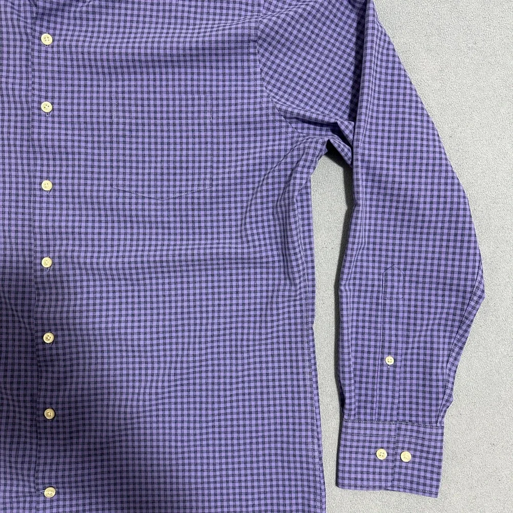 Peter Millar‎ Gingham Check Button Down Shirt Long Sleeve Purple Mens Size Large